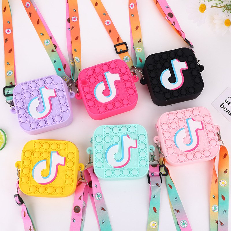 Tiktok Cartoon Mini Silicone Push Bubble Fidget Crossbody Handbags Kid