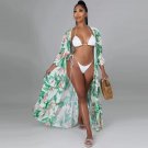 J&H 2022 new arrivals hawaii print cover up beach dress long sleeve maxi cardigan coat summer