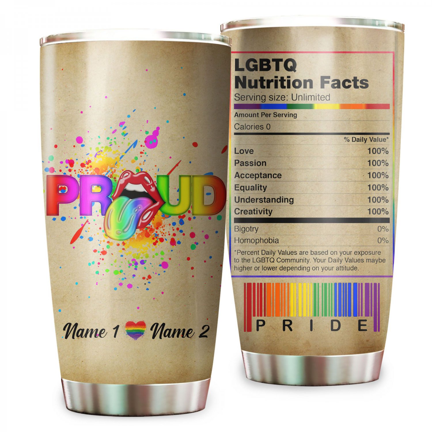LGBTQ+ Nutrition Facts Pride Custom Names Tumblers 982T4VTH0653