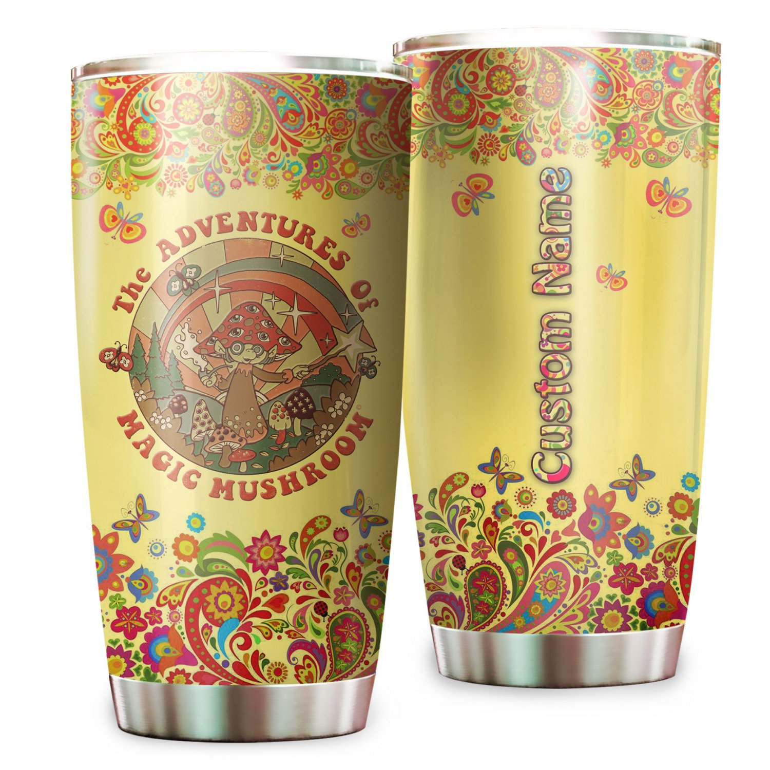 Magic Mushroom Colorful Flower Bohemian Hippie And Paisley Pattern Custom Name Tumbler 307T6LTTT0074