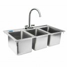 10"x14"x10" Stainless Steel Drop Sink - 3 Compartment Drop in Sink