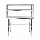30 x 30 Stainless Steel Open Base Table With 12 Wide Double Tier Overshelf
