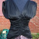 Vintage 70s Ruched Disco Prom Dress Black Pink Lace S