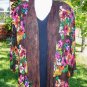 Carole Little Open Sheer Crepe Full Jacket Tropical Print M-L