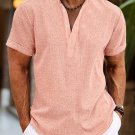 Men's Shirt Linen Shirt Popover Shirt Summer Shirt Beach Wear Band Collar Shirt Black White Pin