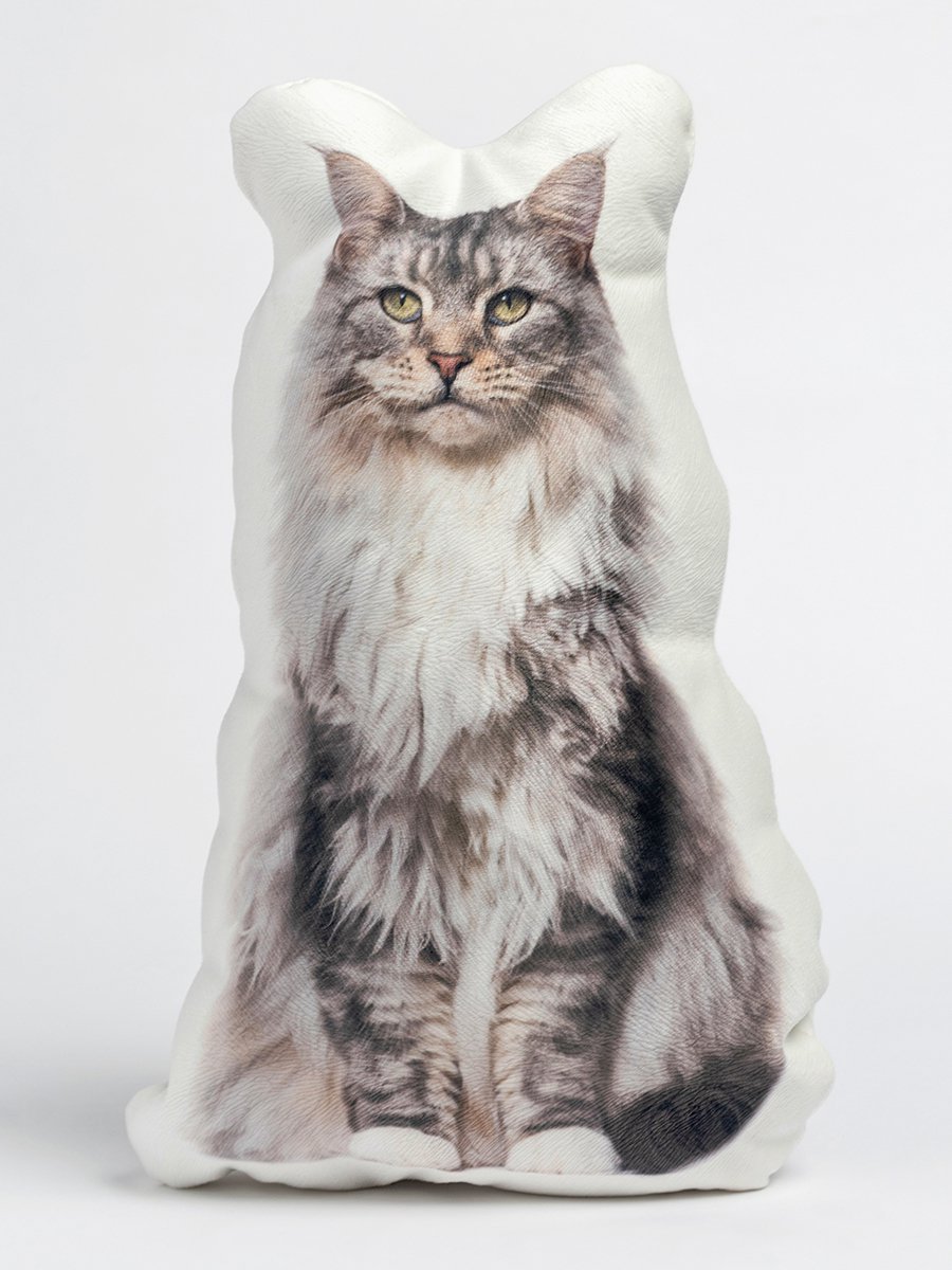 Maine-coon Cat Shaped Photo Soft Stuffed Decorative Pillow with a zipper