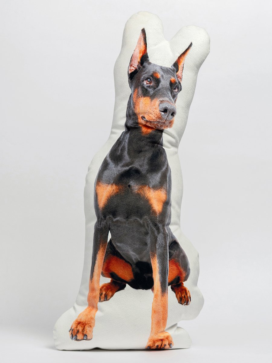 Doberman Dog Shaped Photo Soft Stuffed Decorative Pillow with a zipper