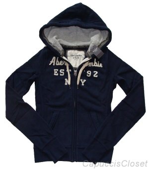 ABERCROMBIE & FITCH WOMENS MELANIE NAVY FLEECE HOODIE ZIP-UP SWEATSHIRT SZ L NWT