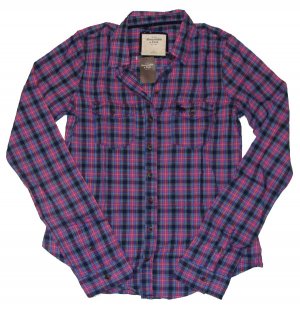 ABERCROMBIE & FITCH WOMENS DAWN PLAID BUTTON DOWN SHIRT TOP PINK NAVY SZ S NWT