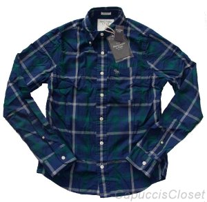 ABERCROMBIE & FITCH SILVER LAKE NAVY PLAID BUTTON DOWN OXFORD SHIRT SZ S NEW NWT