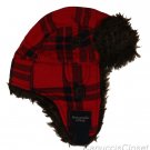 ABERCROMBIE & FITCH MENS RED NAVY BLUE PLAID FAUX FUR TRAPPER HAT NEW NWT $58