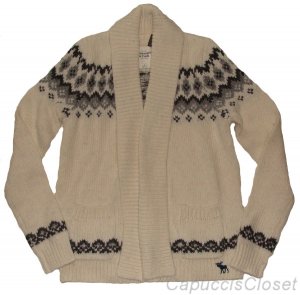 ABERCROMBIE & FITCH WOMENS COBY CREAM FAIR ISLE CARDIGAN SWEATER COAT M NWT $120