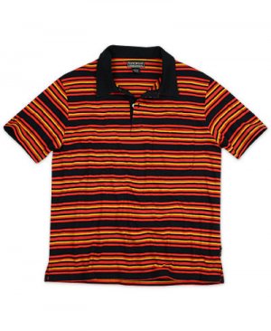 LUCKY BRAND JEANS MENS NAVY BLUE ORANGE STRIPE POLO SHIRT SZ L LARGE NEW NWT $44
