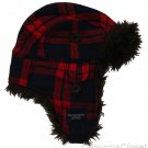 ABERCROMBIE & FITCH MENS NAVY BLUE RED PLAID FAUX FUR TRAPPER HAT NEW NWT $58