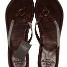 ABERCROMBIE & FITCH GREY GENUINE BROWN LEATHER FLIP FLOPS SANDALS L 9/10 NEW NWT