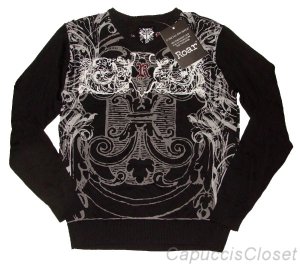 ROAR MENS VITALITY BLACK COTTON EMBROIDERED CREWNECK SWEATER L LARGE NEW NWT $99
