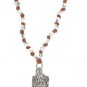 LUCKY BRAND JEANS WOMENS LEATHER SILVER LOTUS PENDANT NECKLACE NEW NWT $59