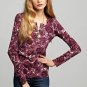 LUCKY BRAND JEANS WOMENS CARLY ROSE PRINT PINK HENLEY TEE SHIRT TOP XL NEW NWT