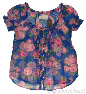 ABERCROMBIE & FITCH LEANNE FLORAL SHEER RUFFLE CHIFFON BLOUSE SHIRT TOP SZ S NWT