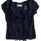 ABERCROMBIE & FITCH WOMENS BRETT NAVY BLUE SILK RUFFLE BLOUSE TOP XS NEW NWT $78