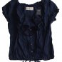 ABERCROMBIE & FITCH WOMENS BRETT NAVY BLUE SILK RUFFLE BLOUSE TOP XS NEW NWT $78