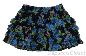 ABERCROMBIE & FITCH ISABELLE NAVY BLUE FLORAL TIERED RUFFLE MINI SKIRT L NEW NWT