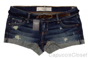 ABERCROMBIE & FITCH WOMENS KENDALL DESTROYED BELT DENIM JEAN SHORTS 0 25 NEW NWT