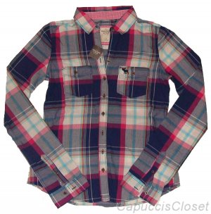 ABERCROMBIE & FITCH WOMENS CAMI NAVY PLAID BUTTON DOWN OXFORD SHIRT TOP SZ S NWT
