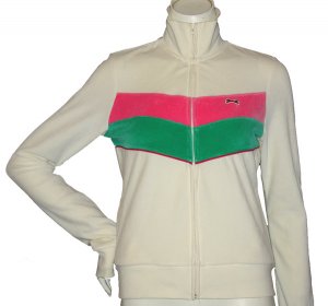 LE TIGRE WOMENS ECRU PUNCH VELOUR ZIP-UP RETRO TRACK JACKET TOP SZ M NEW NWT $68