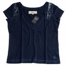 ABERCROMBIE & FITCH WOMENS MARLIE NAVY SEQUIN EMBELLISHED TEE SHIRT TOP SZ S NWT