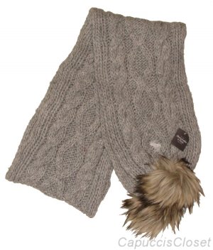 ABERCROMBIE & FITCH WOMENS GREY CABLE KNIT FAUX FUR WOOL MOOSE SCARF NEW NWT $78