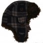 ABERCROMBIE & FITCH MENS GREY NAVY BLUE PLAID FAUX FUR TRAPPER HAT NEW NWT $58