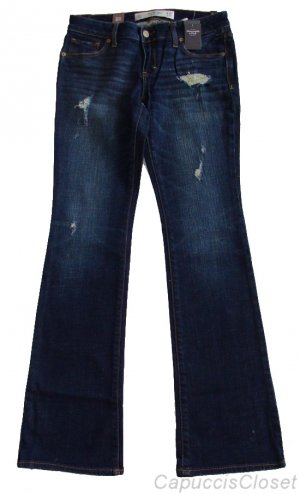 ABERCROMBIE & FITCH THE A&F BOOT DARK DESTROYED STRETCH DENIM JEANS 4R 27/33 NWT
