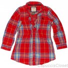 ABERCROMBIE & FITCH WOMENS JESSA RED PLAID BUTTON DOWN TUNIC SHIRT SZ XS NEW NWT