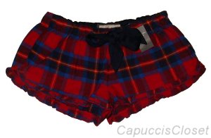 ABERCROMBIE & FITCH WOMENS RANDI RED PLAID FLANNEL SLEEP SHORTS BOXERS L NEW NWT