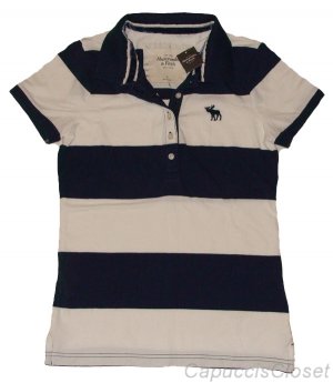 ABERCROMBIE & FITCH WOMENS MICHELLE NAVY WHITE STRETCH POLO SHIRT TOP S NEW NWT