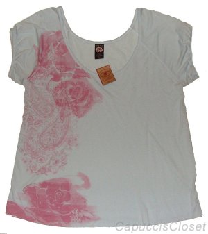 LUCKY BRAND JEANS WOMENS BLUE MODAL SCOOPNECK PAISLEY ROSE SHIRT TOP L NEW NWT