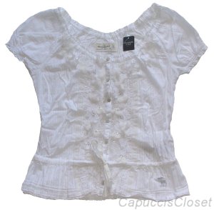 ABERCROMBIE & FITCH MELANIE WHITE FLORAL LACE EMBELLISHED BOHO TOP SHIRT M NWT