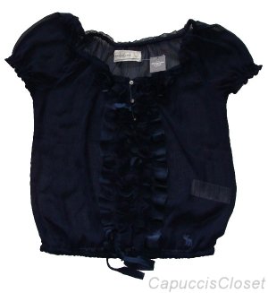 ABERCROMBIE & FITCH JENNIE NAVY BLUE EMBELLISHED CHIFFON BLOUSE SHIRT TOP M NWT