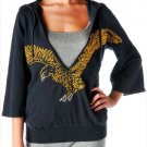 LUCKY BRAND JEANS WOMENS NAVY BLUE EAGLE FLEECE HOODIE SWEATSHIRT SZ XS NEW NWT