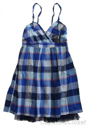 ABERCROMBIE & FITCH WOMENS KALI NAVY BLUE PLAID FLIRTY SUN DRESS SZ M NEW NWT