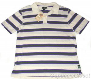 LUCKY BRAND JEANS MENS IVORY STRIPE COTTON POLO SHIRT SZ S SMALL NEW NWT