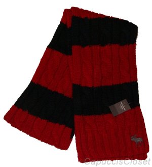 ABERCROMBIE & FITCH MENS NAVY BLUE RED CLASSIC CABLE KNIT ACRYLIC SCARF NEW NWT