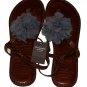 ABERCROMBIE & FITCH ROSETTE EMBELLISHED BROWN LEATHER FLIP FLOPS SANDALS M NWT