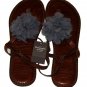 ABERCROMBIE & FITCH ROSETTE EMBELLISHED BROWN LEATHER FLIP FLOPS SANDALS M NWT