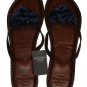 ABERCROMBIE NAVY BLUE ROSETTE EMBELLISHED BROWN LEATHER FLIP FLOPS SANDALS L NWT