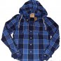 HOLLISTER CALIFORNIA MENS SUMMERLAND BLUE NAVY HOODED PLAID SHIRT HOODIE L NWT