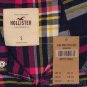 HOLLISTER CALIFORNIA ORANGE COUNTY NAVY PINK PLAID BUTTON DOWN SHIRT S NEW NWT