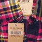 HOLLISTER CALIFORNIA ORANGE COUNTY NAVY PINK PLAID BUTTON DOWN SHIRT XS NEW NWT