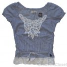 ABERCROMBIE & FITCH JOHANNA BLUE WHITE PINSTRIPE CROCHET LACE TOP SHIRT XS NWT